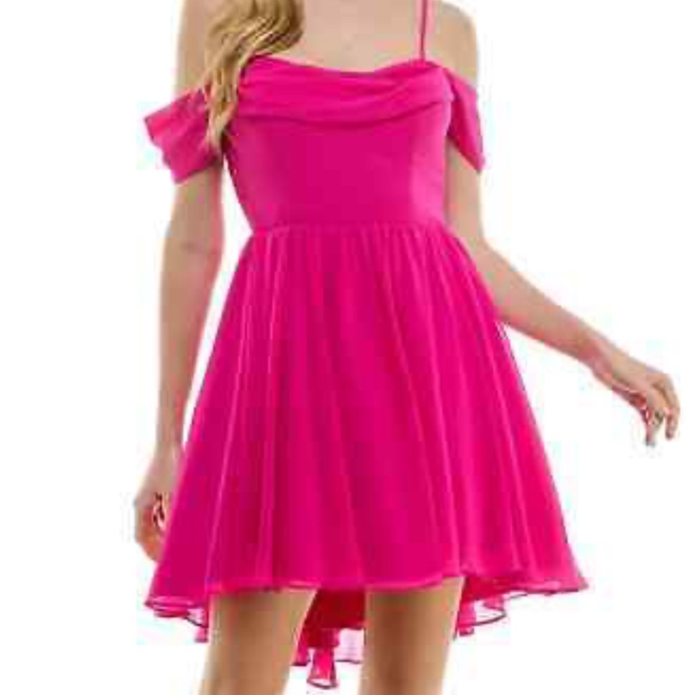 City Studio Vibrant Pink Off-Shoulder Dress